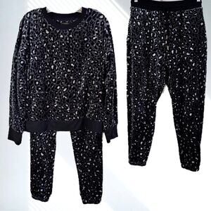 Donna Karan Lounge Set Womens M Leopard Velour Soft Grunge Streetwear RN17363